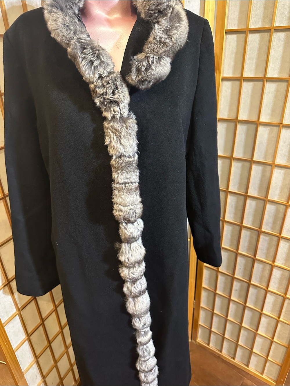 Luxury Cashmere Coat Fur Trim Katherine Kelly  Elegant Vintage Full Length